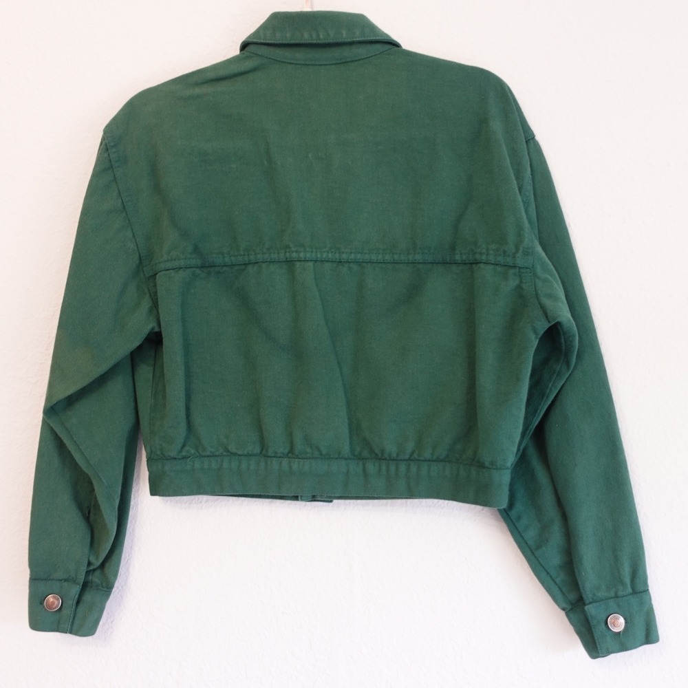 Vintage 90s Cropped Denim Jean Jacket Womens S Forest Green Boxy Faded Grunge - Picture 3 of 11